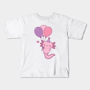 Cute Axolotl Holding Party Balloons Kids T-Shirt